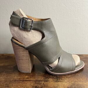 DV Dolce Vita Brista Heeled Sandals 7.5 Gray Open Toe Shootie Leather Block Heel